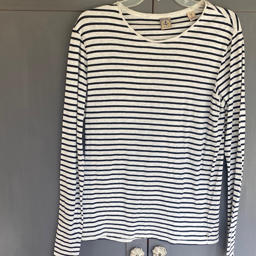 Scotch & Soda White and Navy Striped Long Sleeve Tee